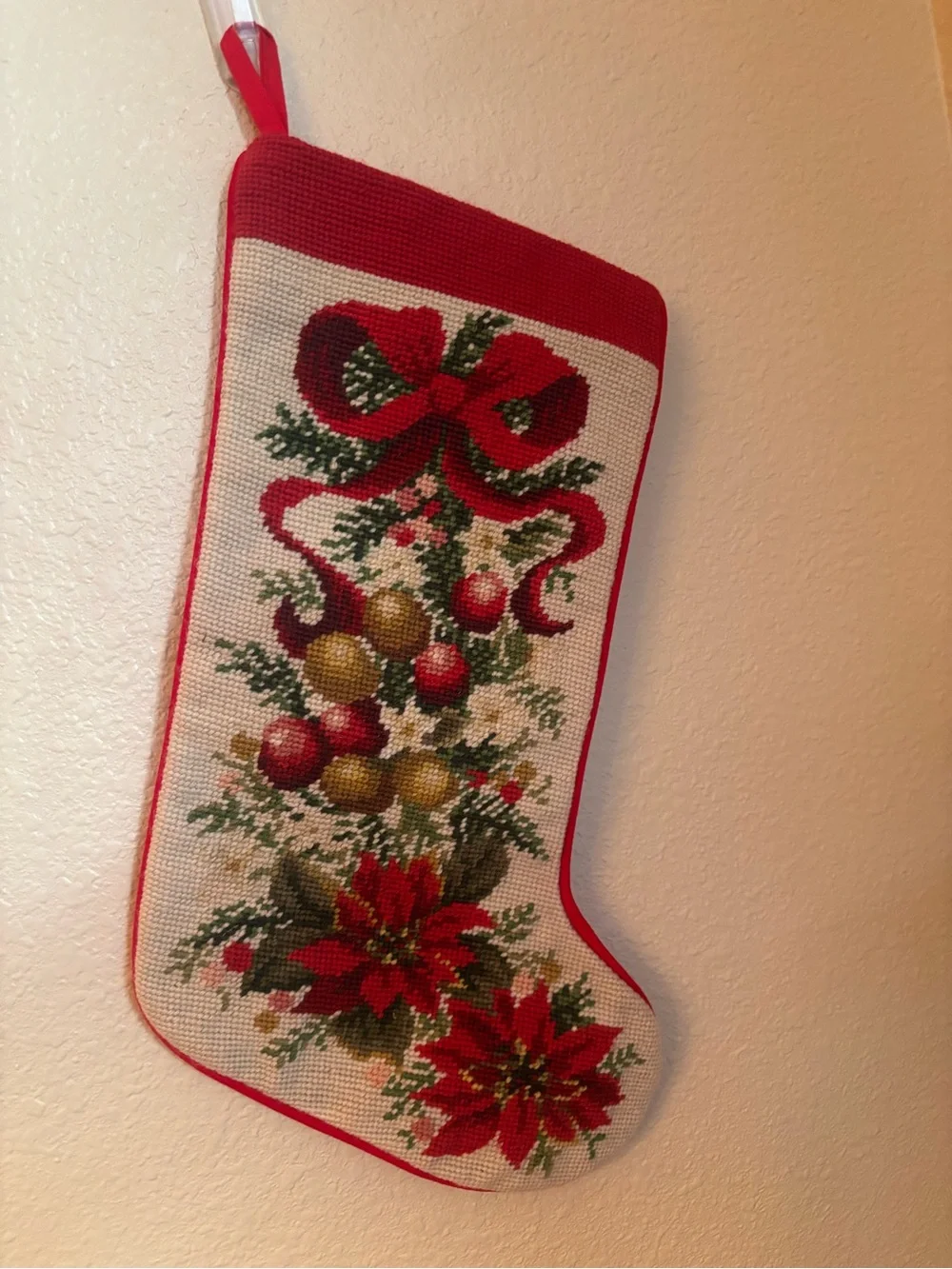 Imperial Elegance Red, Green and Gold needle point Poinsettia Holiday Stockings